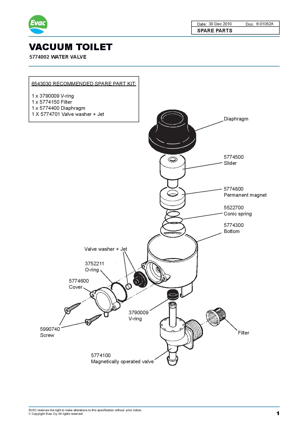 Vacuum Toilet Water Valve Marine Spares